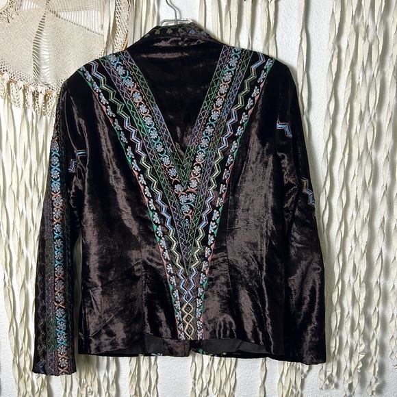 Sandy Starkman Chocolate Brown Embroidered Velvet Blazer M - Picture 5 of 12